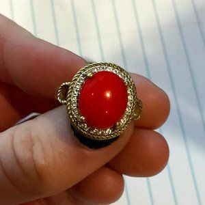 Ladies Sterling silver Natural Red Coral gemstone ring